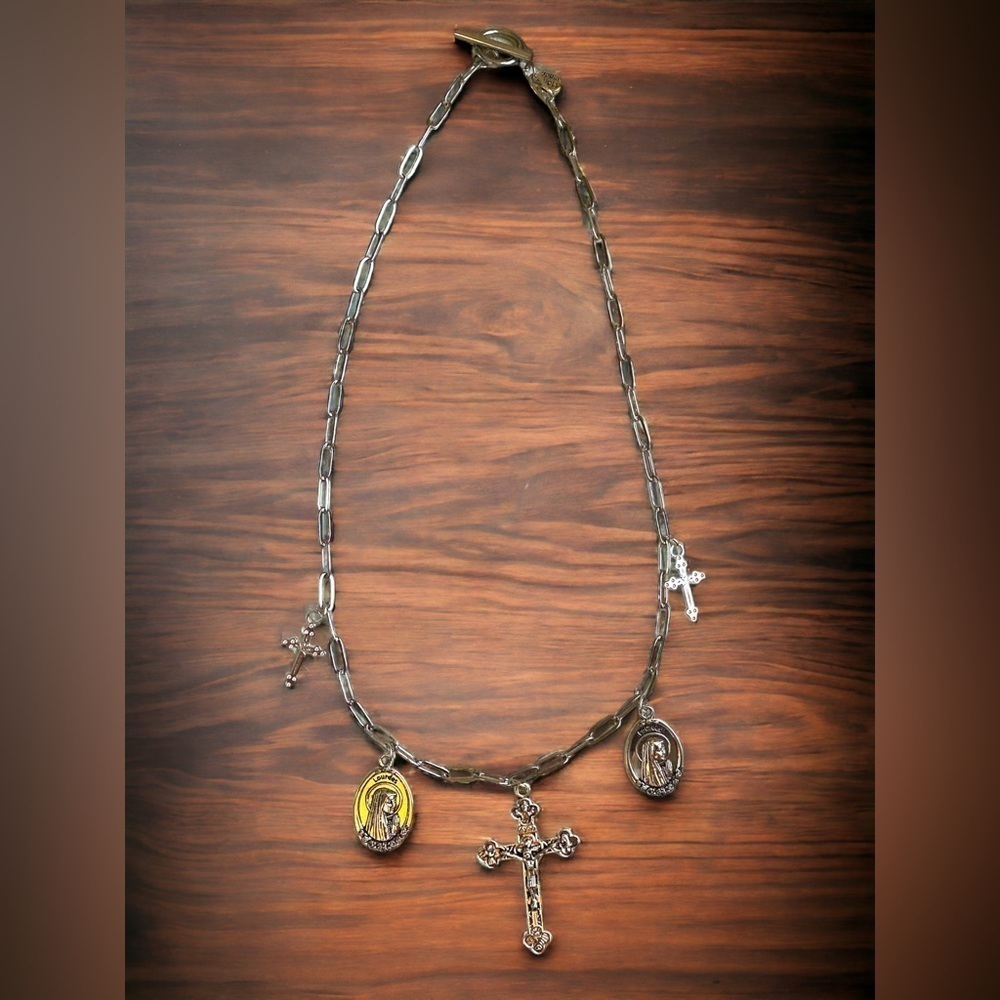 Artisan Medallion and Cross Charm Necklace